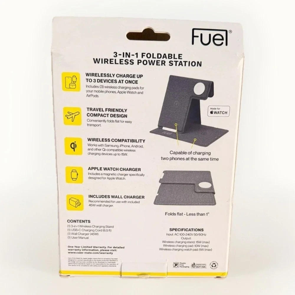 FUEL 3‎ in 1 Foldable Wireless Power Station with 45W Wall Charger - White